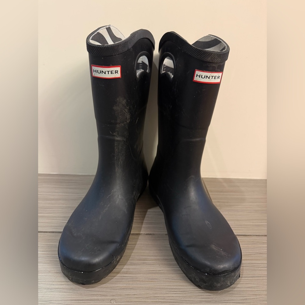 Hunter Black Tall Rain Boots with Logo
